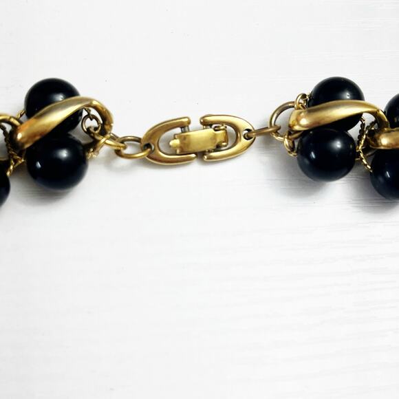 Monet Vintage Black Bead & Gold Tone Collar Necklace - Picture 7 of 9